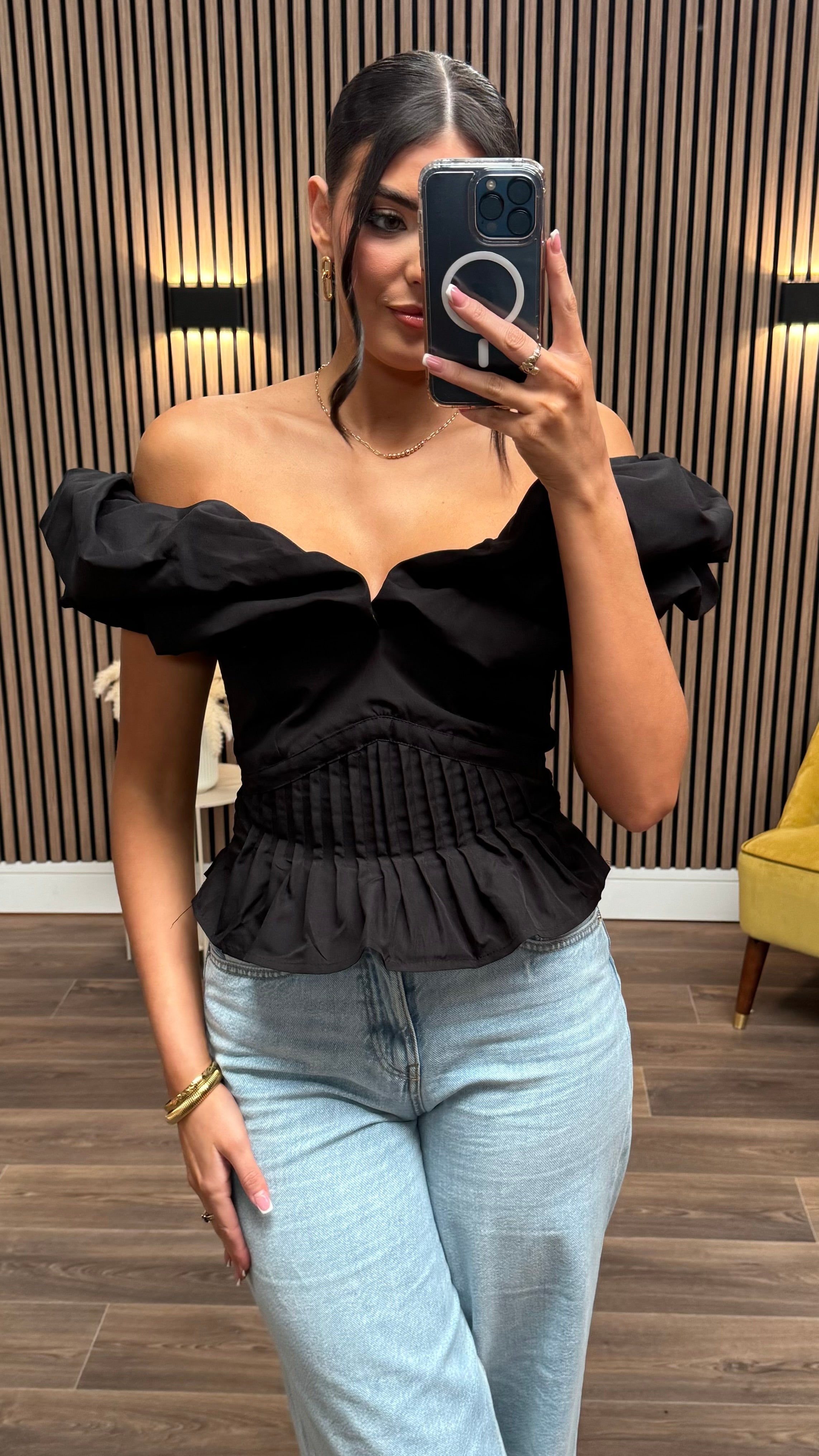 Celine | Black Puff Sleeve
