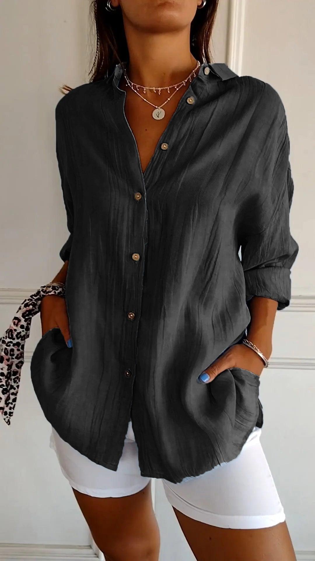 Long-Sleeve Shirt with Pleated Details for Women