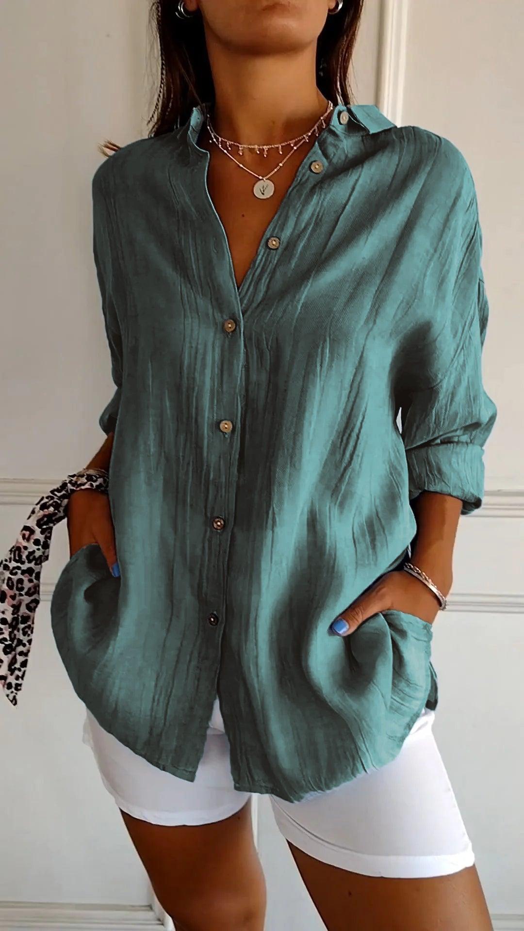 Long-Sleeve Shirt with Pleated Details for Women