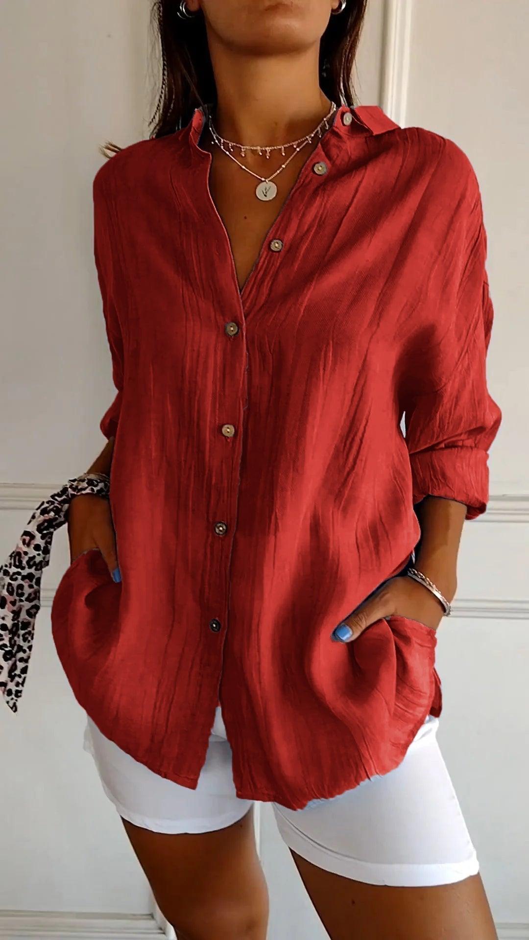 Long-Sleeve Shirt with Pleated Details for Women