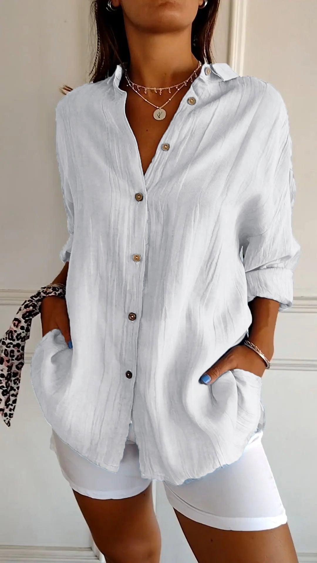 Long-Sleeve Shirt with Pleated Details for Women