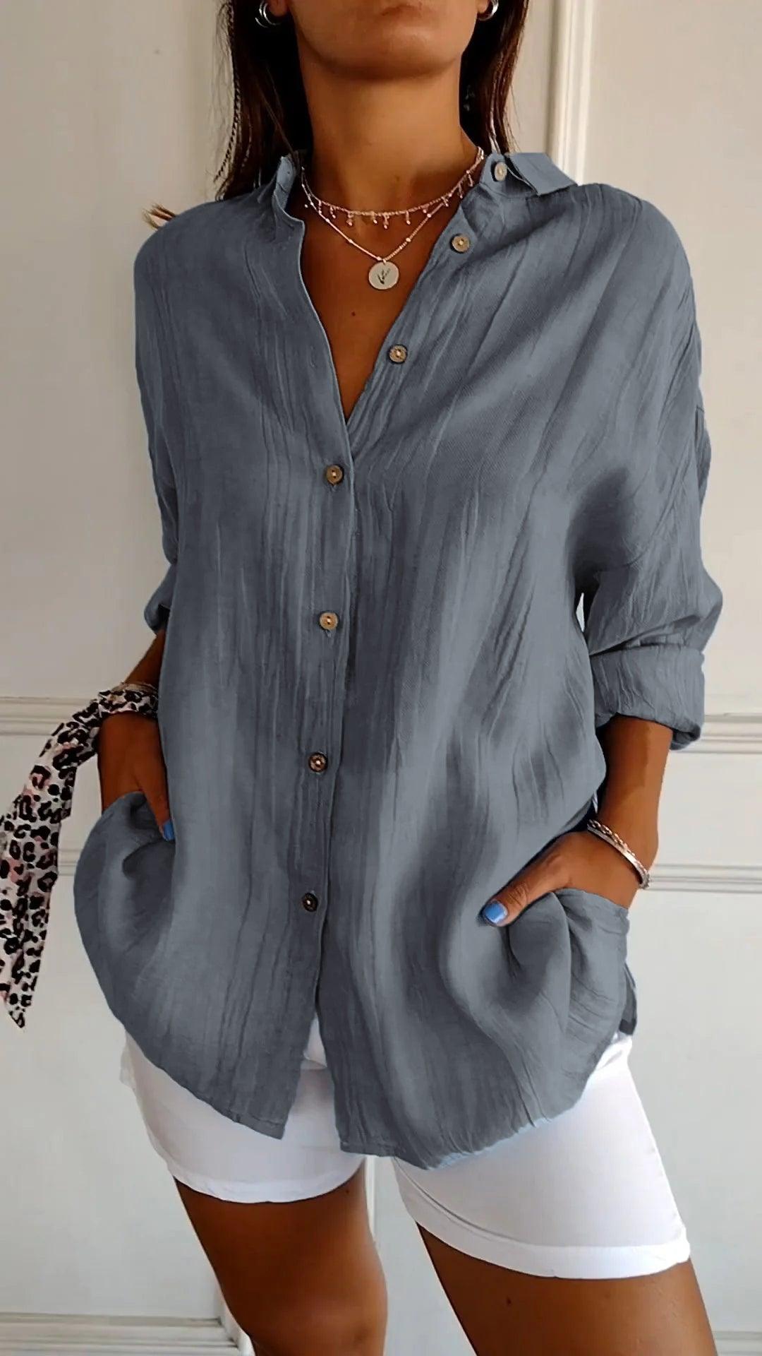 Long-Sleeve Shirt with Pleated Details for Women