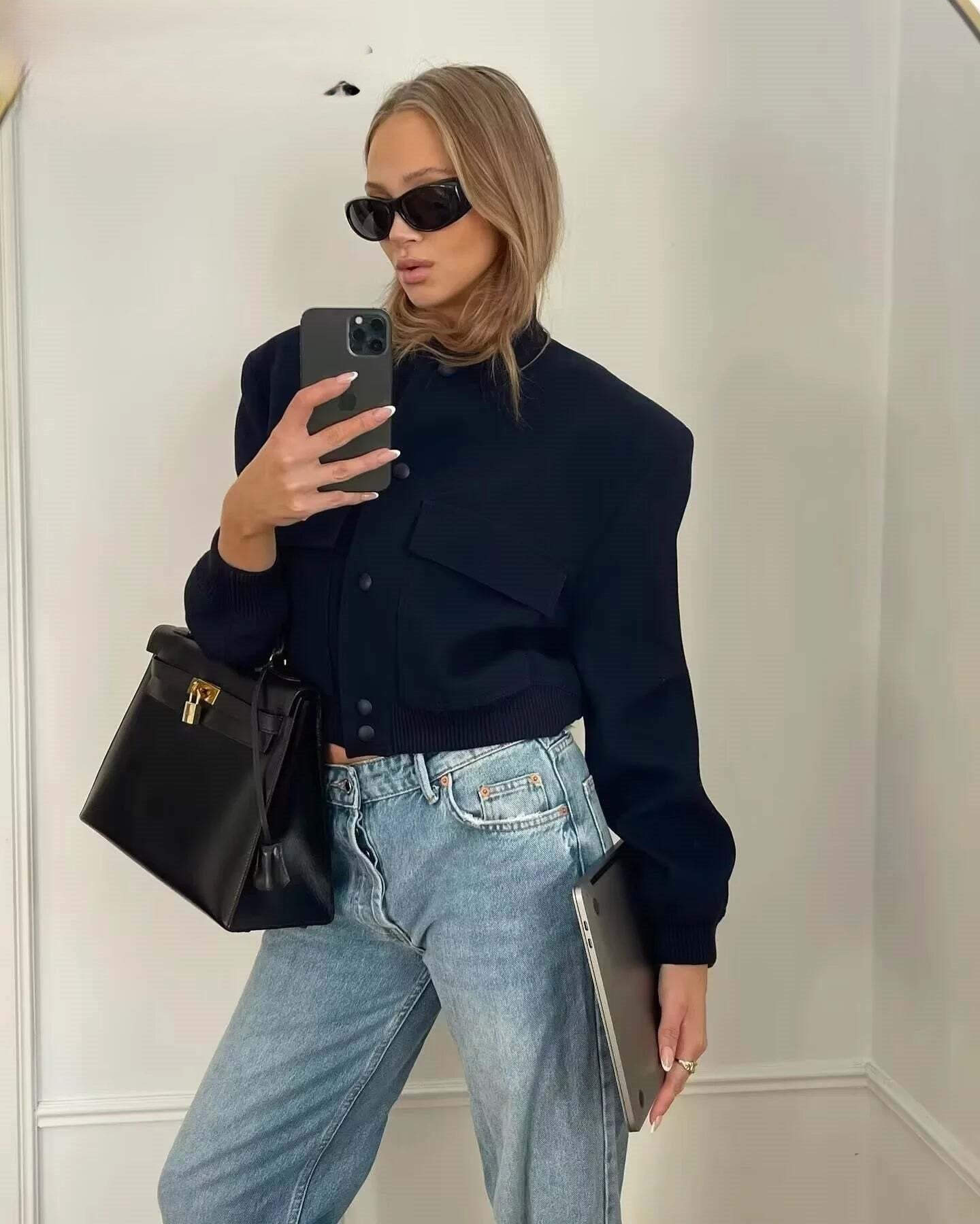BELLA | Crop Long Sleeve Bomber Jacket