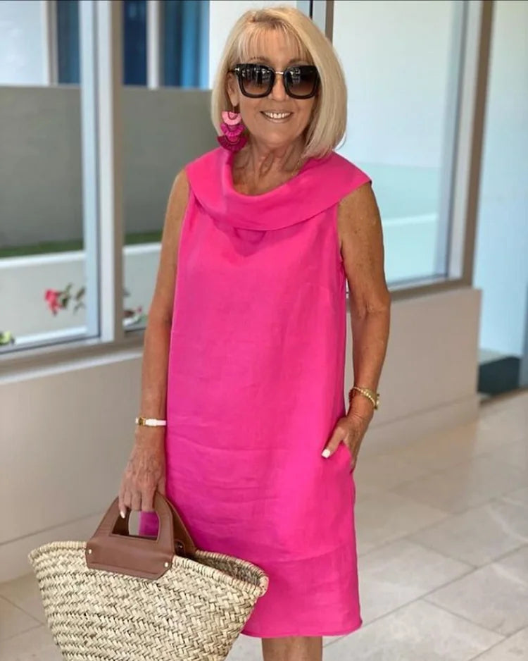 Perla – Sleeveless Tuck Dress with Round Neck