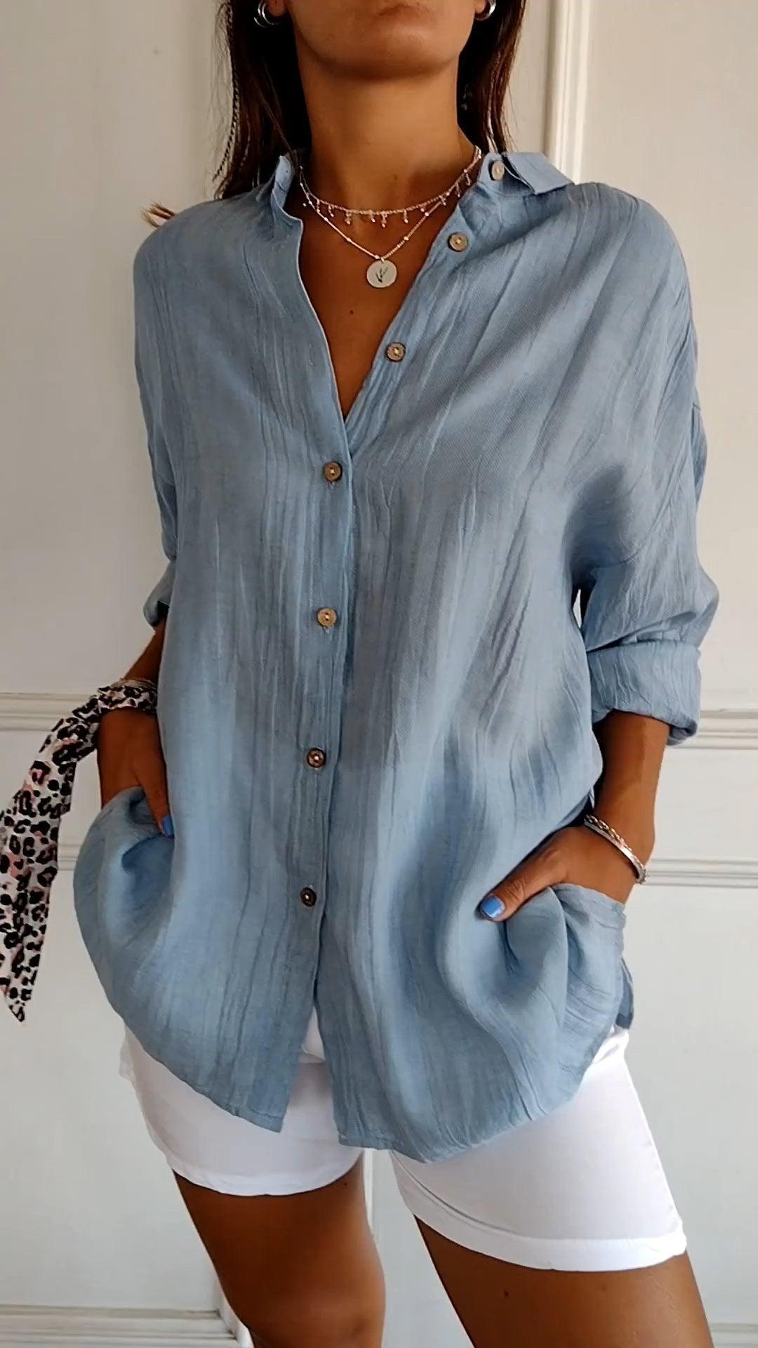 Long-Sleeve Shirt with Pleated Details for Women