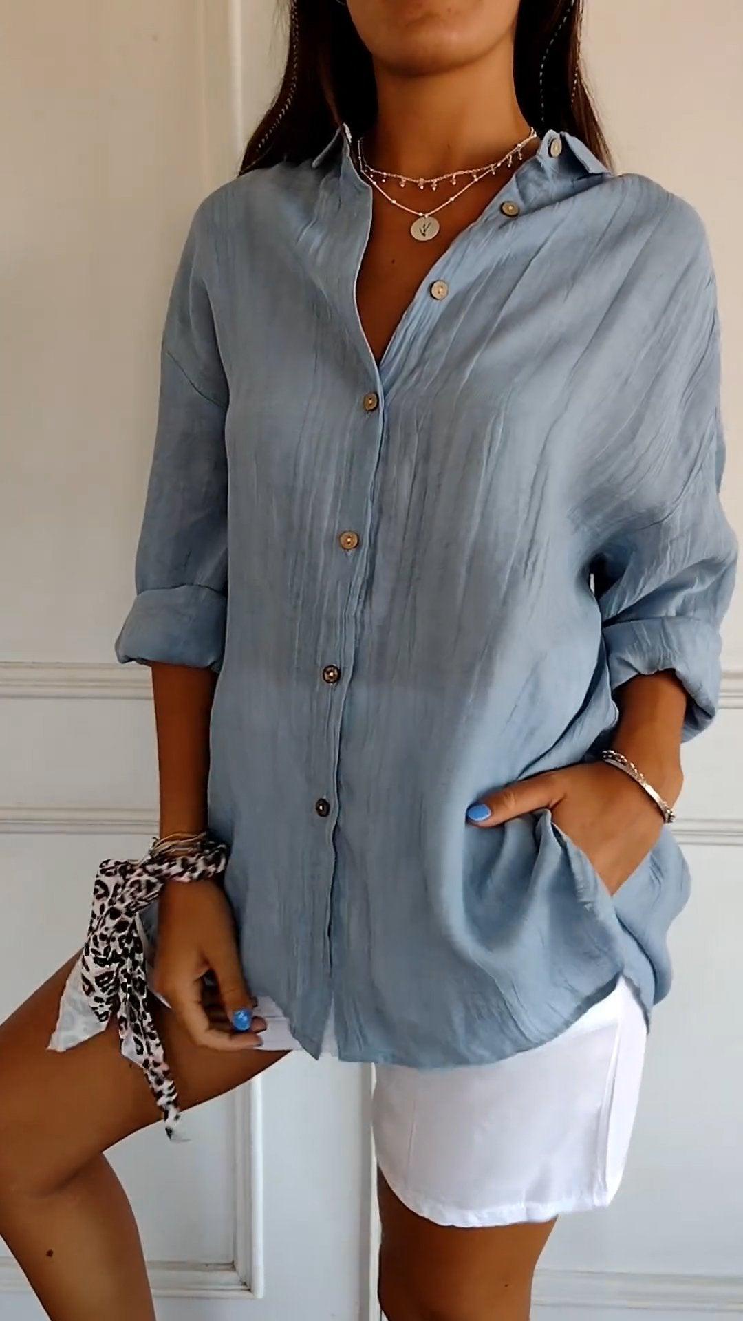 Long-Sleeve Shirt with Pleated Details for Women
